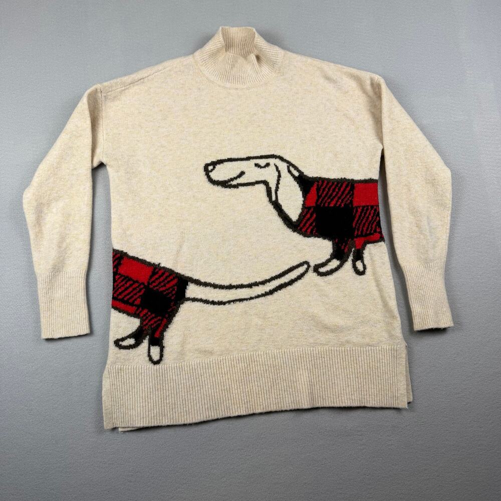 LOFT Wiener Dog Plaid Turtleneck Sweater Size S